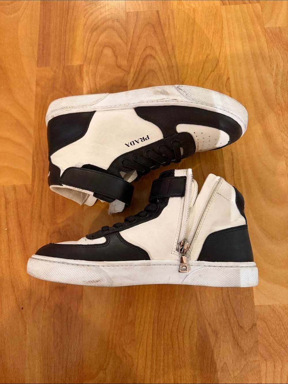 Prada Black and White Kids High-Top Sneakers - Picture 3 of 10